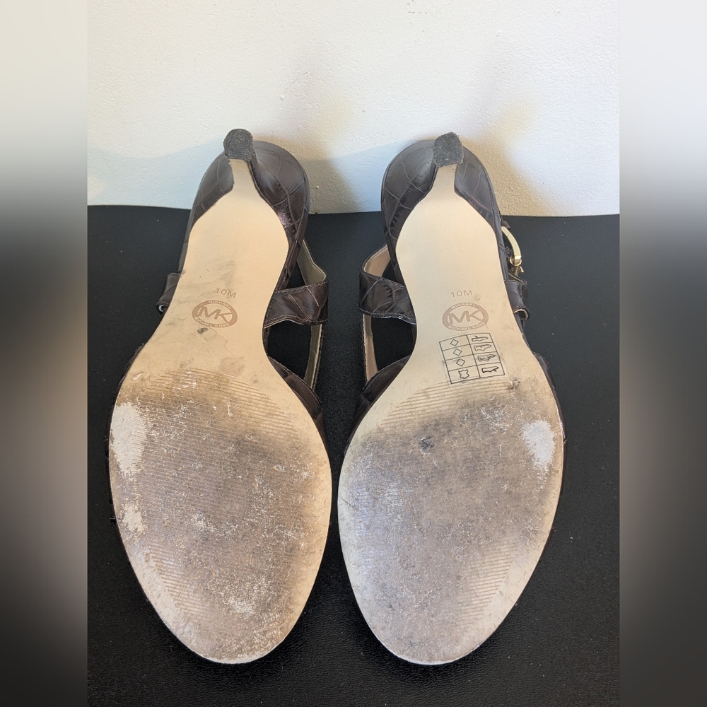 Michael Kors Womens Nutmeg Brown Becky Embossed Leather Sandal Heels - Picture 14 of 16
